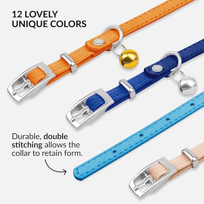CollarDirect Leather Cat Collar with Removable Bell – Safety Elastic Strap (Breakaway Alternative) – Kitten Collar for Small & Big Boy & Girl Cats