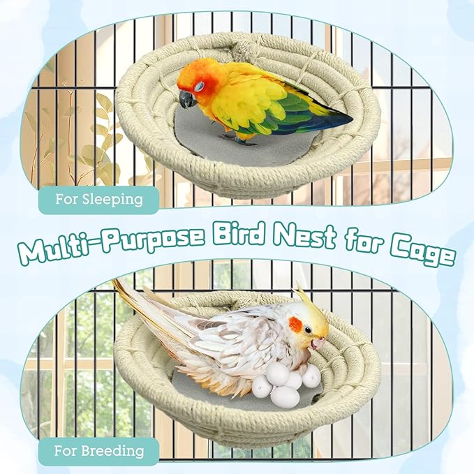 Hamiledyi 3 PCS Bird Nest for Cage Handmade Cotton Weave Hemp Rope Parrot Breeding Nest Hatching Bird Bed Parakeet Nesting Box for Budgie Cockatiel Conure Lovebird