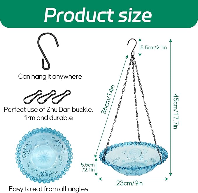 Bird Bath Hanging Seed Feeder Garden Plate Hanging Tray for Wild Backyard Attracting Birds (Blue-Single Bath)