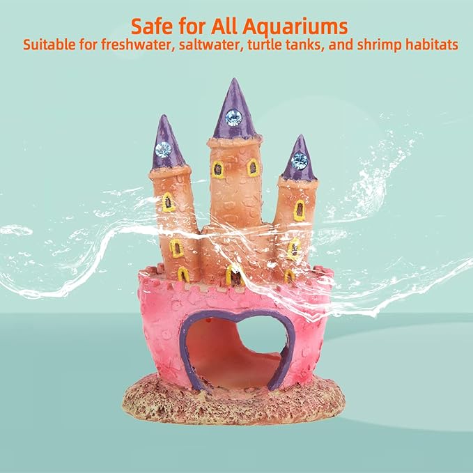 3D Resin Aquarium Decoration Castle – Cartoon Fish Tank Ornament, Non-Toxic Safe for Freshwater/Saltwater Tanks, Colorful Design, Enhances Underwater Environment (Multicolor)