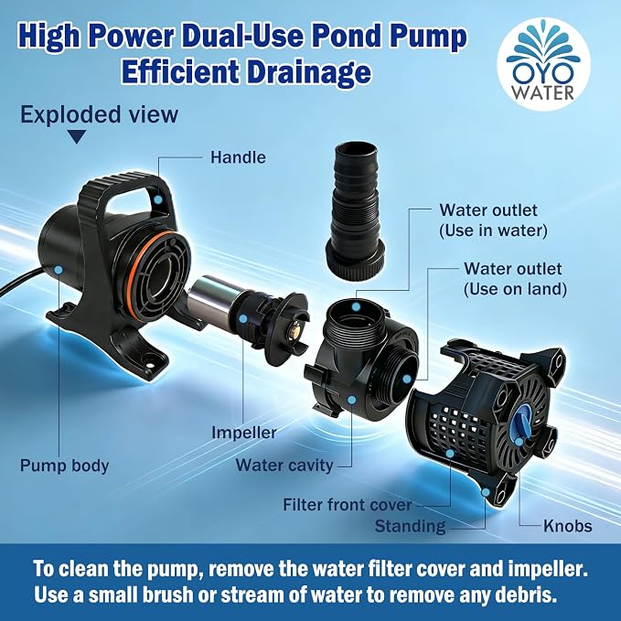 Pond Pump, 5100 GPH Adjustable Flow Submersible Water Pump with Filter Bag, UL Listed Copper Motor, IPX8 Waterproof 20.3ft Cord for Koi Pond, Fountain, Waterfall, Hydroponics, Irrigation