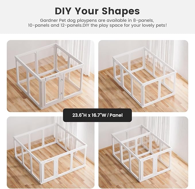 Clear Acrylic Dog Playpen - 50 x 33.4 Inch, 24" H 10 Planes Transparent Dog Fence Indoor, Sturdy Pet Pen for Puppy/Small Dog/Rabbit/Pig, Easy Assemble & Cleaning Plastic Whelping Box Enclosure, White