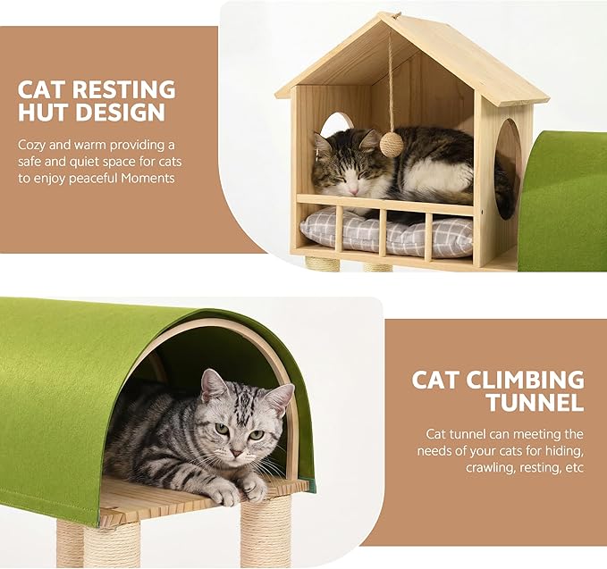 Cat Tree for Automatic Litter Box, 60Inch Large Cat Tower for Heavy Cats up to 22lbs, Solid Wood Cat Shelf with Condo, Space-Saving for Indoor Multi-Pet Households, Stops Furniture Scratching