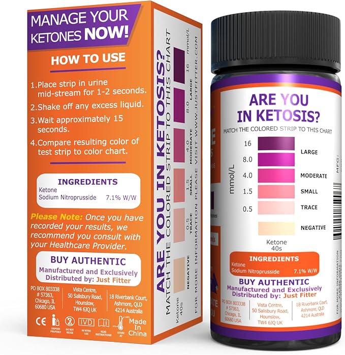 Just Fitter Ketone Test Strips - Accurate Keto Test Strips for Ketosis Testing - Instant 15 Second Results for Ketogenic Diet