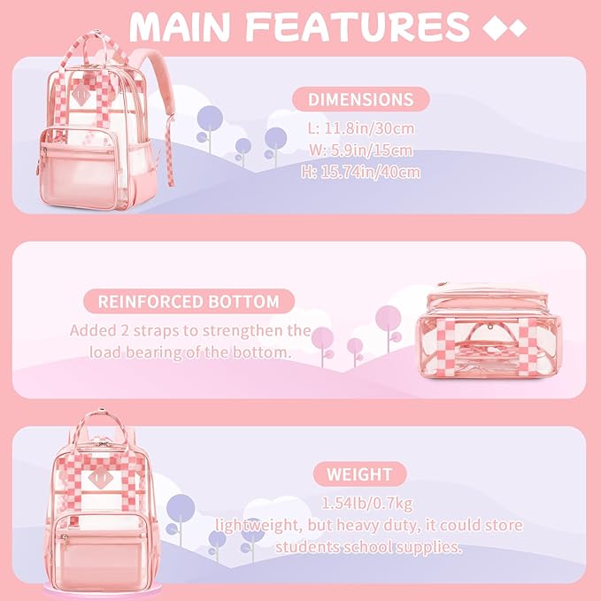 MOONBABY Small Clear Backpack for School Transparent Bookbag for Kids Heavy Duty PVC See Through Backpack Stadium Approved