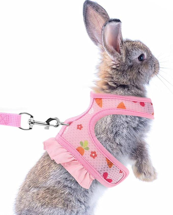 Adjustable Small Pet Harness Leash Set, Breathable Mesh Bunny Vest Harness with Wear-Resistant Leash, Pink S Size for Outdoor Rabbit and Guinea Pig Walking