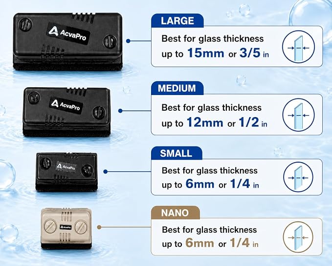 Magnetic Aquarium Glass Cleaner, Highly efficient Powerful Double Side Magnetic Fish Tank Brush and Corner Cleaner, Interchangeable Floating and Submersible (M 2.40x3.15x1.65in)