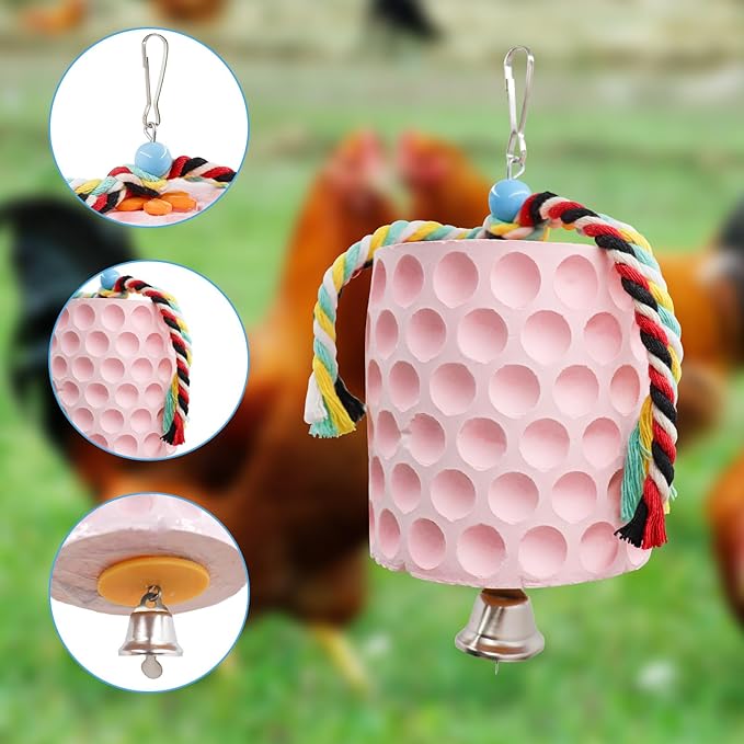 Oooct Large Chicken Chewing Toy, Chick Beak Grinding Calcium Stone with Bells, Chicken Coop Accessories, Cage Toys for Cockatiel Parakeet Parrot Budgies Rat Hamster Rabbit Bunny African Grey