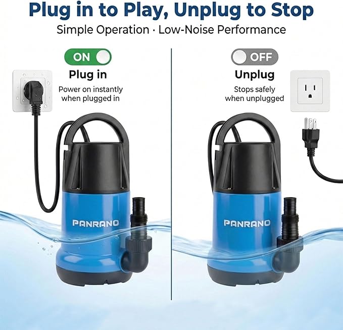 Sump Pump 1HP Submersible Clean Dirty Water Pump 3700GPH Portable Draining Pumps for Pool Hot Tubs Basement Water Transfer, Light Blue
