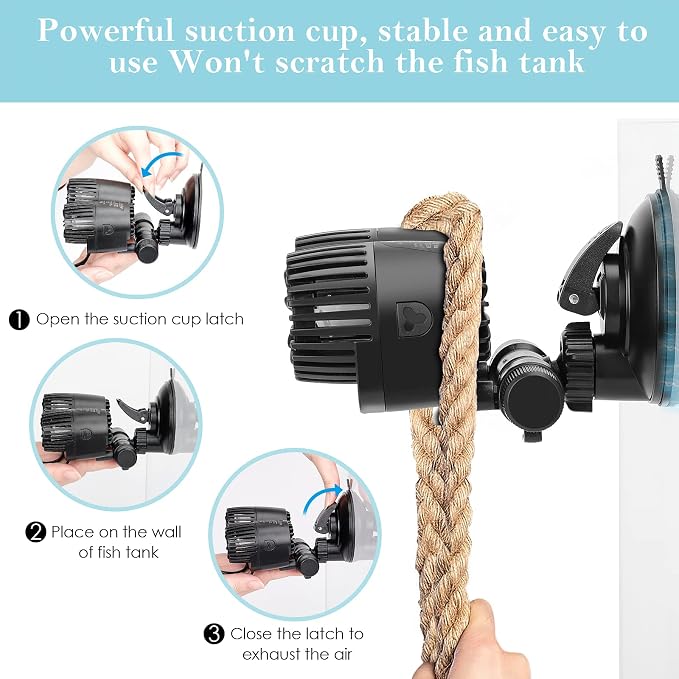AQQA Double Head Aquarium Wave Maker,Ultra Quiet Fish Tank Powerhead Pump | 360° &180°Adjustable Submersible Circulation Pump with Suction Cups for 15-152 Gallon Freshwater & Saltwater Tank,8W 1585 GPH