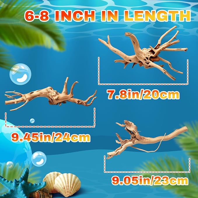 Yookeer 6 Pcs Natural Driftwood for Aquarium 6-10 Inches Driftwood Assorted Shapes Reptile Terrarium Decor Drift Wooden Branch for Fish Tank Aquarium Decoration