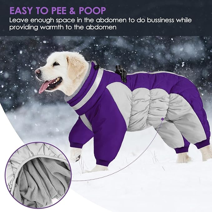 Full Body Dog Coat - Warm Fleece Jacket for Small Dogs, Turtleneck Winter Coats with Harness, Reflective Dog Snowsuit Windproof Puffer Jackets with Legs for Pug, Jack Russel, Purple S