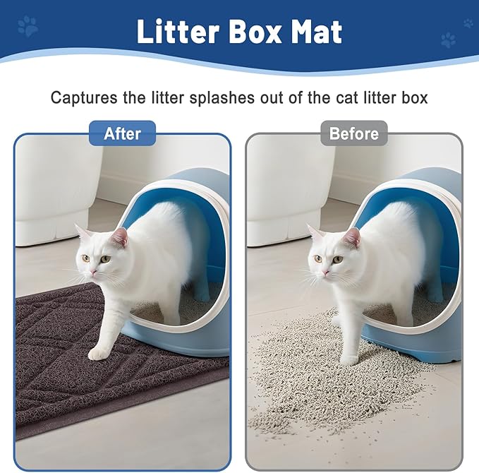 Smiry Cat Litter Box Mat 36x24, Non-Slip Water Resistant Litter Trapping Mat, Easy Clean Less Waste and Urine-Locking Cat Carpet for Indoor, Brown
