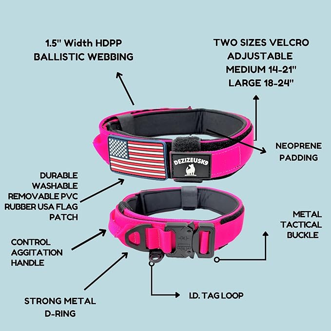 Tactical Dog Collar with Handle, American Flag Patch, 1.5 Inch Wide Thick Heavy Duty Nylon, Quick Release Metal Buckle, Customizable Name Plate, Ideal Dog Collars for Medium to Large Breeds K9 Harness