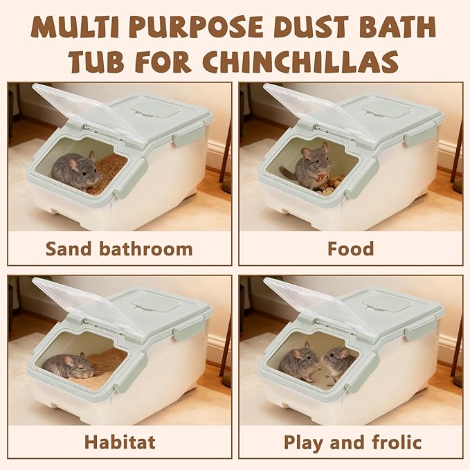 Extra Large Chinchilla Sand Bath Container Kit, Plastic Chinchilla Dust Bath House with Wash and Care Accessories, Dust Bathtub for Hamster Hedgehog Guinea Pig and Other Small Animals