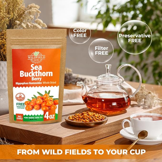 4 oz. Sea Buckthorn Berry Herbal Tea (Hippophae rhamnoides) – 113g Dried Sea Buckthorn Berries Té de Espino Amarillo