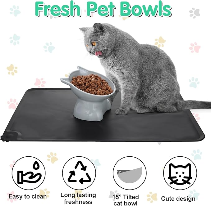 3 Pcs Elevated Cat Bowls 15° Raised Cat Food Bowl with Silicone Pet Food Mat Anti Vomiting Cats Dishes Pet Food and Water Bowls for Indoor Cats and Small Dogs(3 Colors)