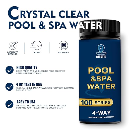 Pool Test Strips,100 Strips Pool and Hot Tub Test Strips | Swimming Pool Test Strips for Total Alkalinity, pH, Free Chlorine(Bromine),Cyanuric Acid-Pool Spa Water Test