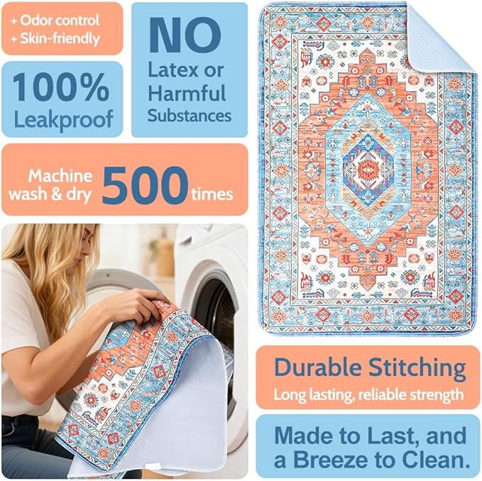 Washable Pee Pads for Dogs, 2 Pack Reusable Puppy Training Pads 48"x48" Super Absorbent Waterproof Dog Training Pads, Non-Slip Potty Pads, Whelping Pads Litter Mat Orange/Mix