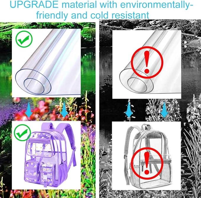 CCJPX 3Pcs Clear Backpack for Girls, School Transparent Bookbag, Heavy Duty See Through Backpacks for Teens Elementary