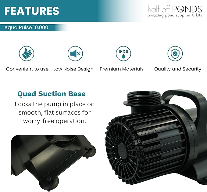 HALF OFF PONDS Submersible Water Pump, 10,000 GPH Pond Pump with 20FT Power Cord and 31FT Max Head, 720W Ultra Quiet Energy Efficient Pump for Koi Pond, Fountain, Waterfall, Water Garden, Skimmer