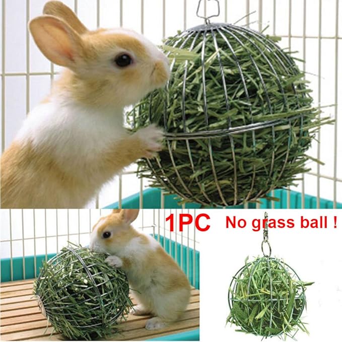 UXELY Metal Food-Ball, Guinea Pig Hay Feeder, 8/13cm Feed Ball for Rodents, Rabbit Grass Manger Holder Feeding Dispenser for Bunny, Stainless Steel Frame