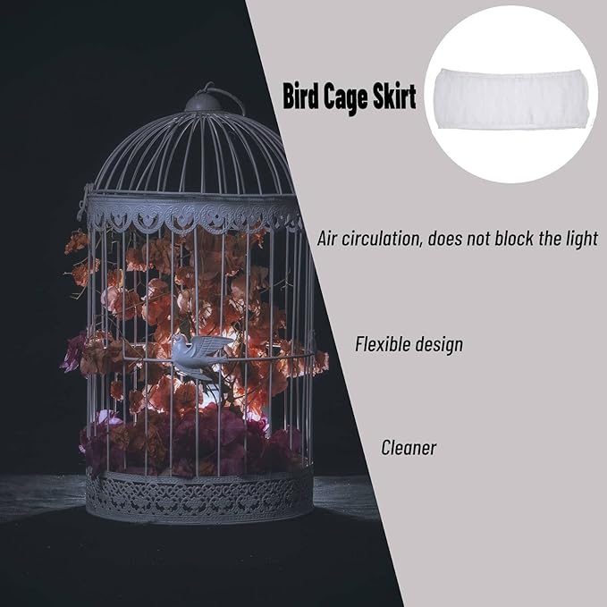 Hakeeta Bird Cage Skirt, Mesh Bird Seed Catcher, Birds Cage Airy Net Cover, Soft Nylon Ventilated Skirt Traps Cage Basket Seed Guard Parrot with Adjustable Drawstring.(Large Size-XL(White)