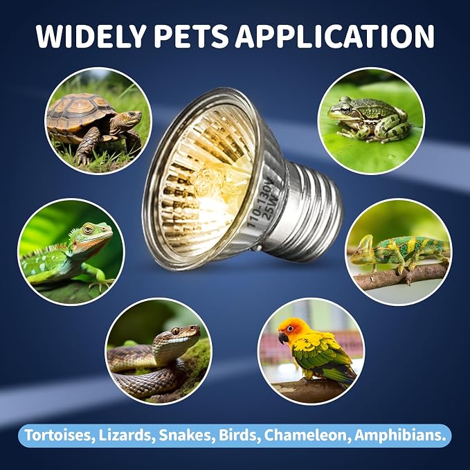 GOZILLA 4 Pack Reptile Heat Lamp, E27 UVA UVB Reptile Light Bulb, Heat Light Bulb for Tortoise, Bearded Dragon, Snakes.(2PCS 25W + 2PCS 50W)