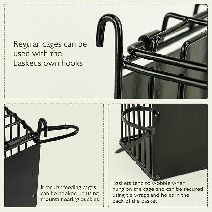 New Upgraded Rabbit Hay Feeder,Comes with Lid to Prevent Critters from Jumping in,Metal Frame Hay Rack with Adjustable Hook,for Rabbits Guinea Pigs Bunny Chinchillas Small Animals (Black)