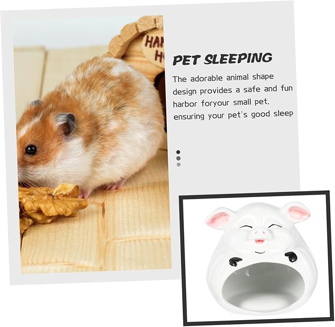 Happyyami Ceramic Small Pet Hideout Cartoon Hamster House Indoor Bed for Guinea Pig Chinchilla Cozy Animal Nest Safe and Easy to Clean