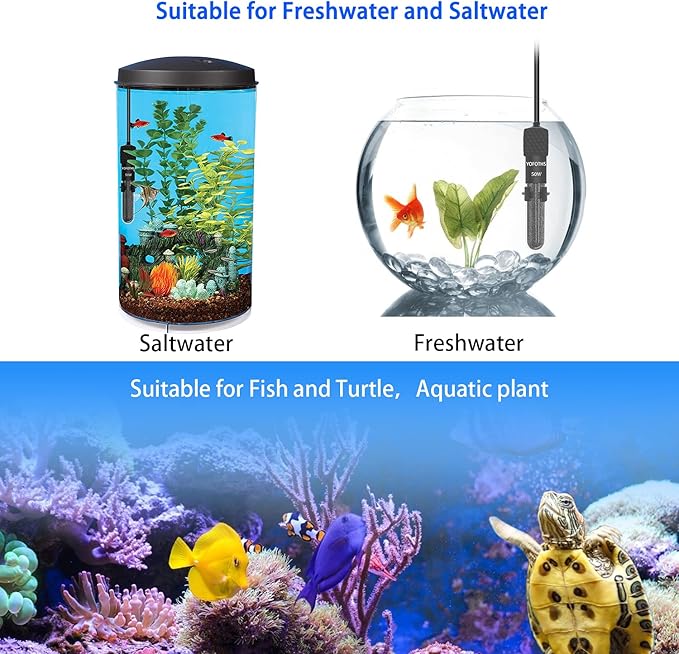 YOFOTHS Adjustable Mini Aquarium Heater 5-10 Gallons Submersible Small Fish Tank Heater 50W Digital Display Thermostat External Temperature Controller (50W)