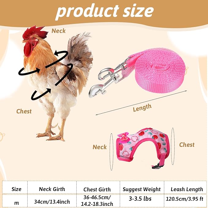 Prasacco Chicken Harness and Leash Set, 2 Pack Adjustable Chicken Vest with Leash Soft Polyester Breathable Harness for Hens Ducks Geese Training Walking M Size