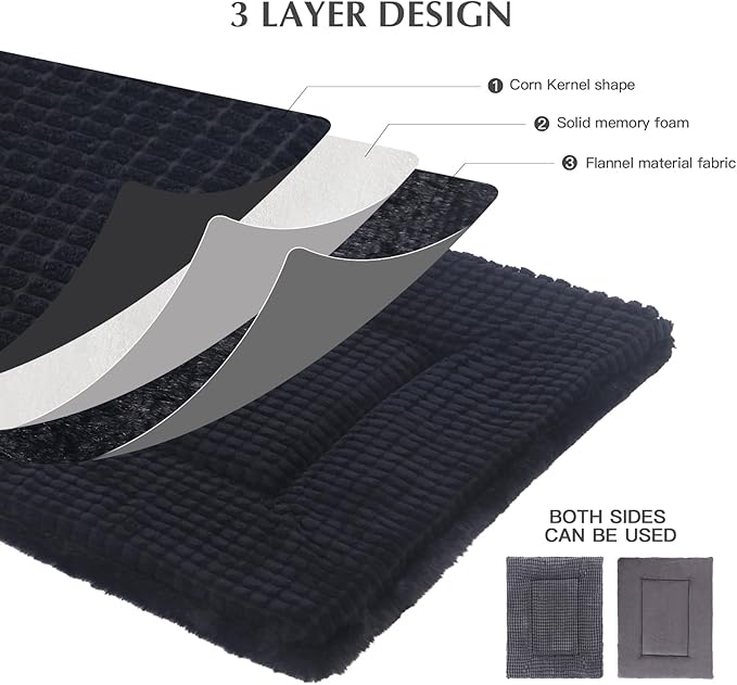 BVAGSS Reversible Dog Crate Pad, Memory Foam Pet Bed Mat, Soft Warm Machine Washable Sleeping Kennel Mattress for Small Medium Large Dogs XH079 (42''x28''x1.6'',Dark Grey)