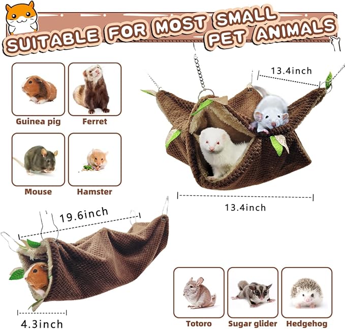 EAEDMY Ferret Rat Hammock Tunnel Toys Cage Accessories, Guinea Pig Hideout Tunnel, Warm Bed for Rat Ferret Guinea Pig Sleep Hide and Play (1.Hammock&Tunnel)