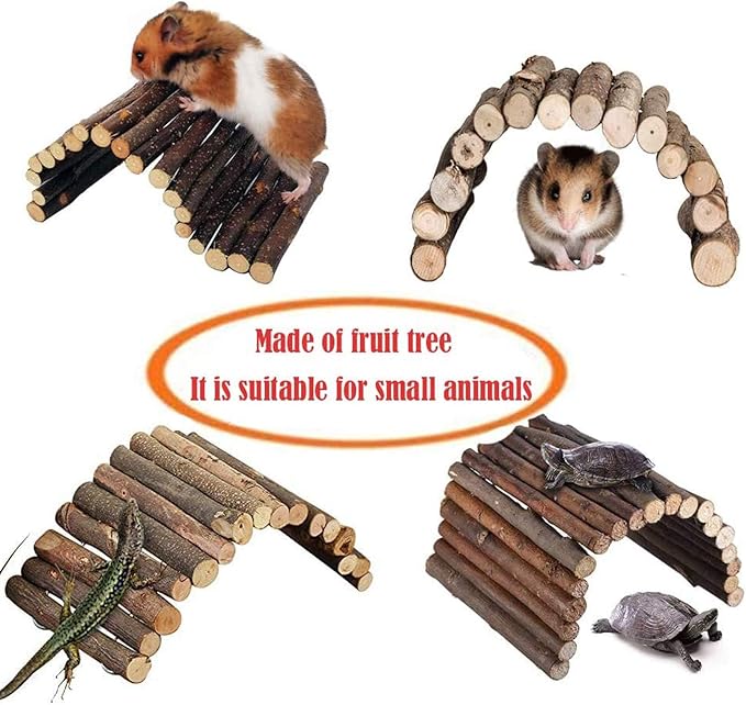 Hamster Bridge Rat Ladder Wooden Bridge Toy for Small Animals Cage Wood Ladder Natural Hideout for Guinea Pig Chinchilla Ferret Reptile (Pack of 4) (4ladder)