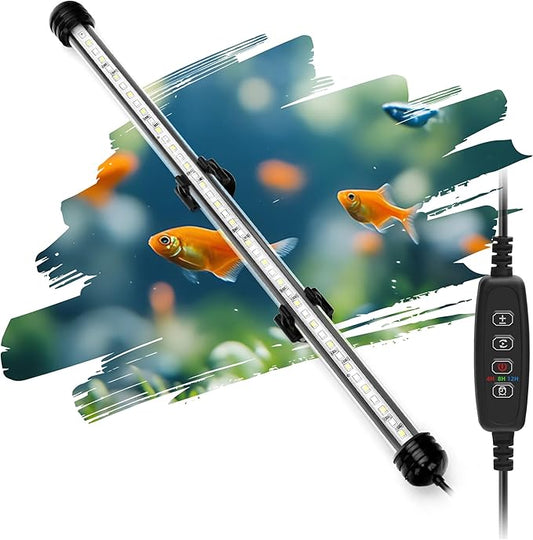 LED Submersible Aquarium Light 8W Underwater Fish Tank Light with Blue White&Blue and White Three Light Modes Timer Automatic On/Off and Dimmer Brightness Adjustable (15inch)
