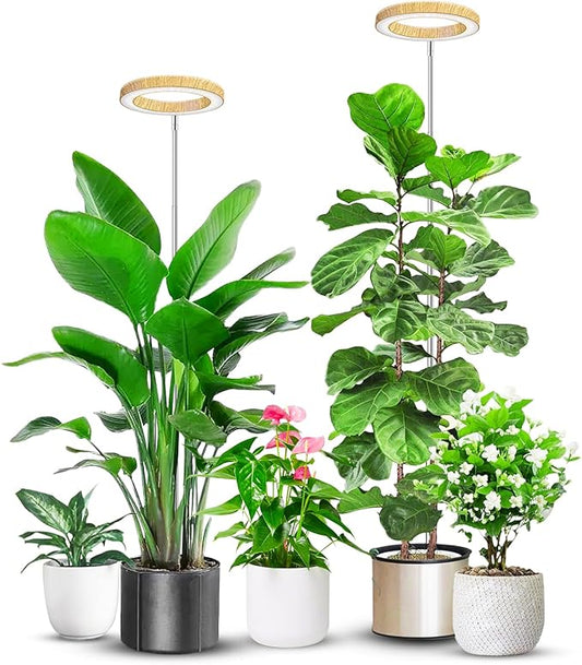 Aokrean Grow Lights for Indoor Plants, Full Spectrum Plant Lights for Indoor Growing with 6/12/16H Timer, 3 Optional Spectrums, 5 Brightness, Height Adjustable 10"-65" Wood Grain Growing Lamp