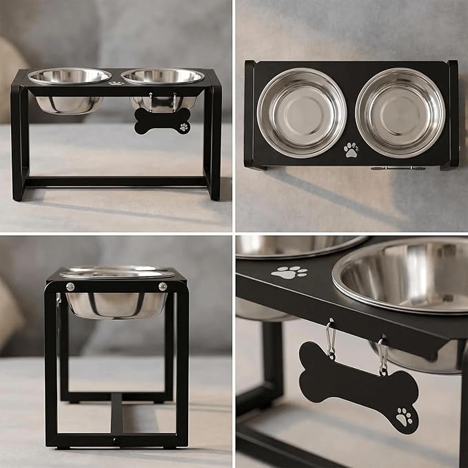 Metal Elevated Dog Bowls, Raised Dog Bowls for Medium/Large Sized Dogs with 2 Thick 58oz Stainless Steel Food Bowls, 10'' Tall Dog Bowl Stand Protect Neck & Joints