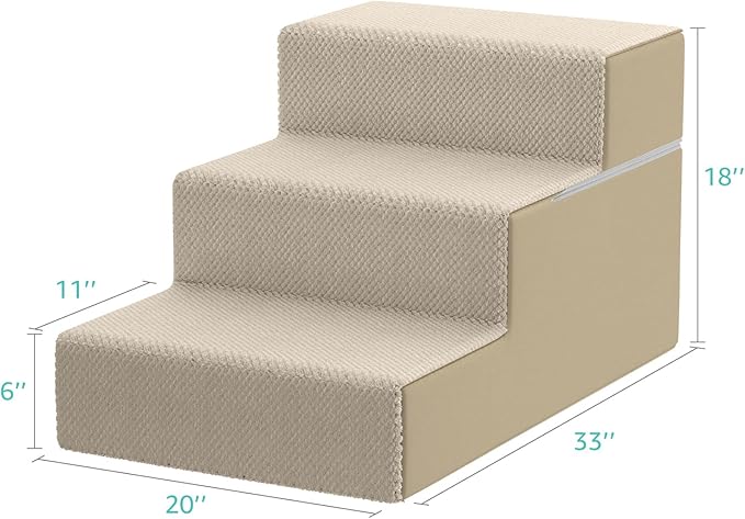 YENING Large Dog Stairs for High Beds - Extra Wide Pet Steps for Large Dogs to Get on Tall Bed 3 Deep Step Cat Ramp for Couch Beige