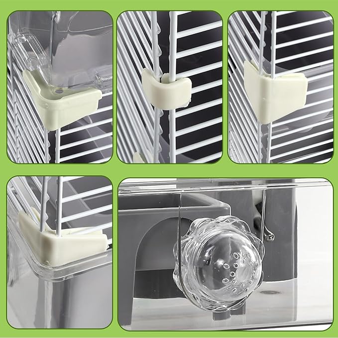 3-Tier Hamster Cage Starter Kit 18″Lx11″Wx23″H for Dwarf Hamsters Only with 2 Platforms, 3 Tube Ports, Bathtub, Food Bowl, Steps, 2 Silent Wheels, 3 Doors, House, Water Bottle