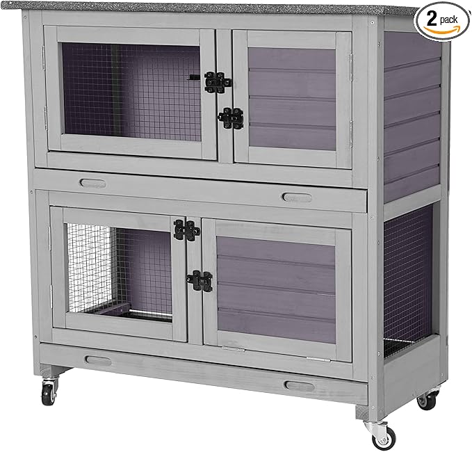 Aivituvin 36" Rabbit Hutch Bunny Cage Indoor Outdoor Guinea Pig Cage 2 Story Wth 2 Tray, Trap Door, Wheels