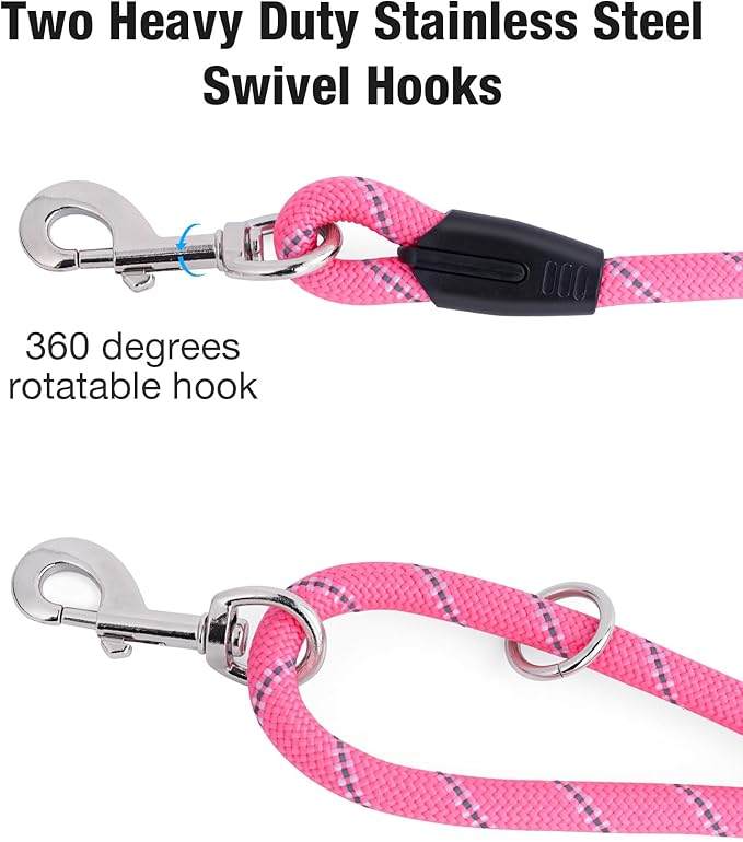 16FT Dog Leash for Dog Training, Heavy Duty Dog Lead for Large Medium Small Dogs Outside Walking, Playing, Camping, or Yard, Pink