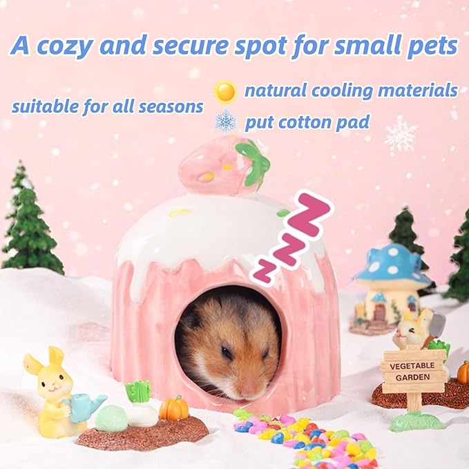 Cake-Shaped Ceramic Hamsters Hideout,Small Animal Summer Cage Accessories,Habitat Decor for Mice Gerbil Sugar Glider (Yellow)