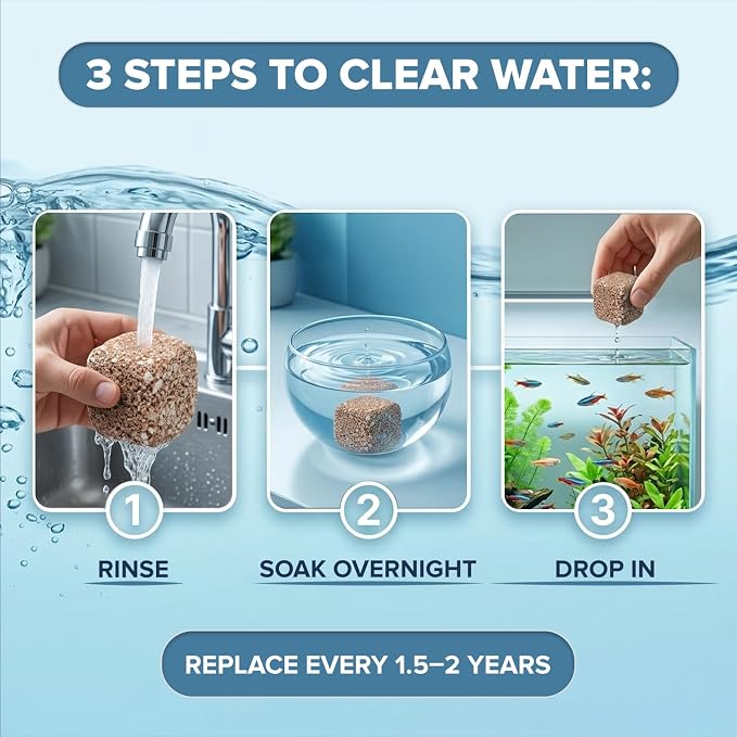 EcoBio-Block Aquarium Water Clarifier (Mini, 3–8 gal) | Volcanic Rock — Lasts Up to 2 Years — No Weekly Additives — Long-Term Water Balance — Safe for Fish, Shrimp, Frogs & Turtles