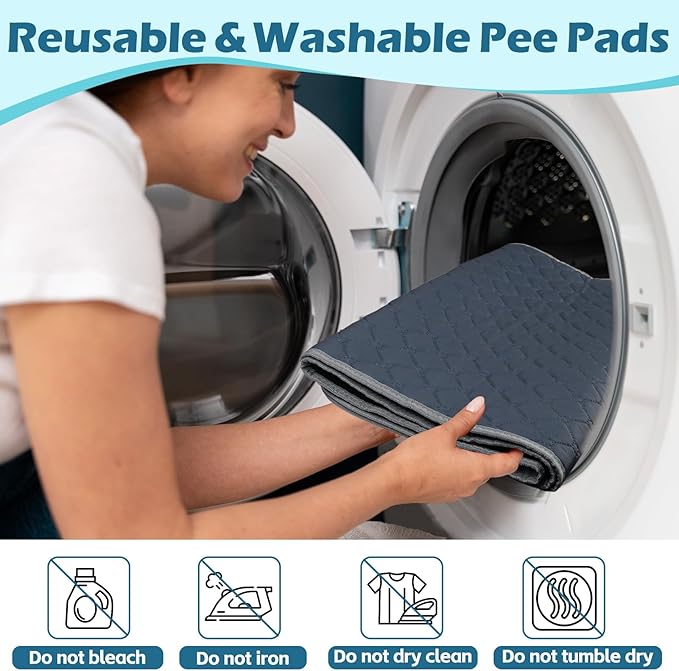 Reusable Guinea Pig Cage Liners, 47" x 24" (Pack of 2) Washable Pee Pads , Super Absorbent & Waterproof & Anti-Slip Pet Bedding Liner for Dogs, Bunny, Small Animals (Gray)