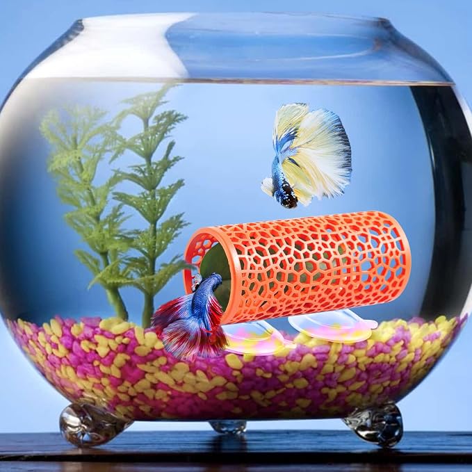 Abizoo Betta Tunnel Aquarium Cave Orange Hollow Coral Design, Betta Fish Toys Aquarium Ornament for Small Fish Shrimp Habitat Smooth Hammock Hideout Halloween Tank Decoration