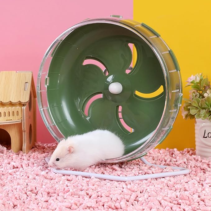 Hamster Wheel, 8.5 inch Silent Hamster Exercise Running Wheel with Stand,Pet Small Animals Exercise Running Toys,Adjustable Quiet Spinner for Guinea Pigs, Sugar Gliders, Gerbils (Green, 8.5in)