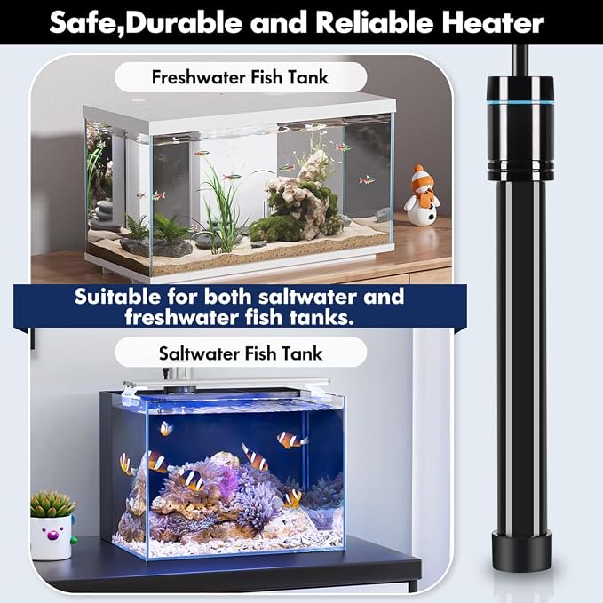 Orlushy Submersible Aquarium Heater, Fish Tank Heater with Free Thermometer for Freshwater and Saltwater Tank