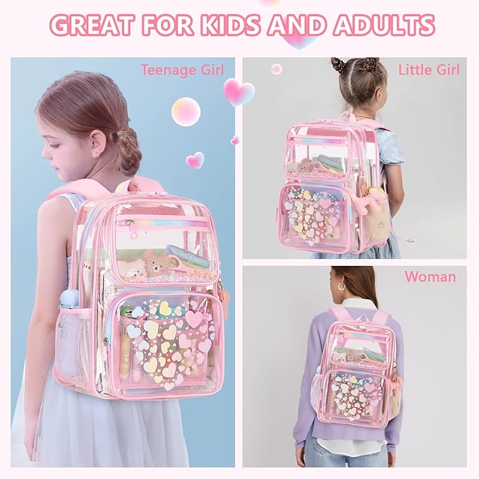 MOONBABY Clear Backpack for School Girls, Heavy Duty TPU Transparent Backpack Stadium Events Approved, Clear Bookbag