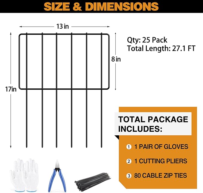 Animal Barrier Fence, 25 Panels 27ft(L) X 17inch(H) Dog No Digging Fence Barrier, Rabbit Ground Defense Blockers, Rustproof Metal Fence Border for Outdoor Garden Landscape Patio